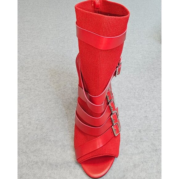 Nicole Miller Red Strappy Open-Toe Ankle Boot Heels Size 9 - Picture 6 of 10